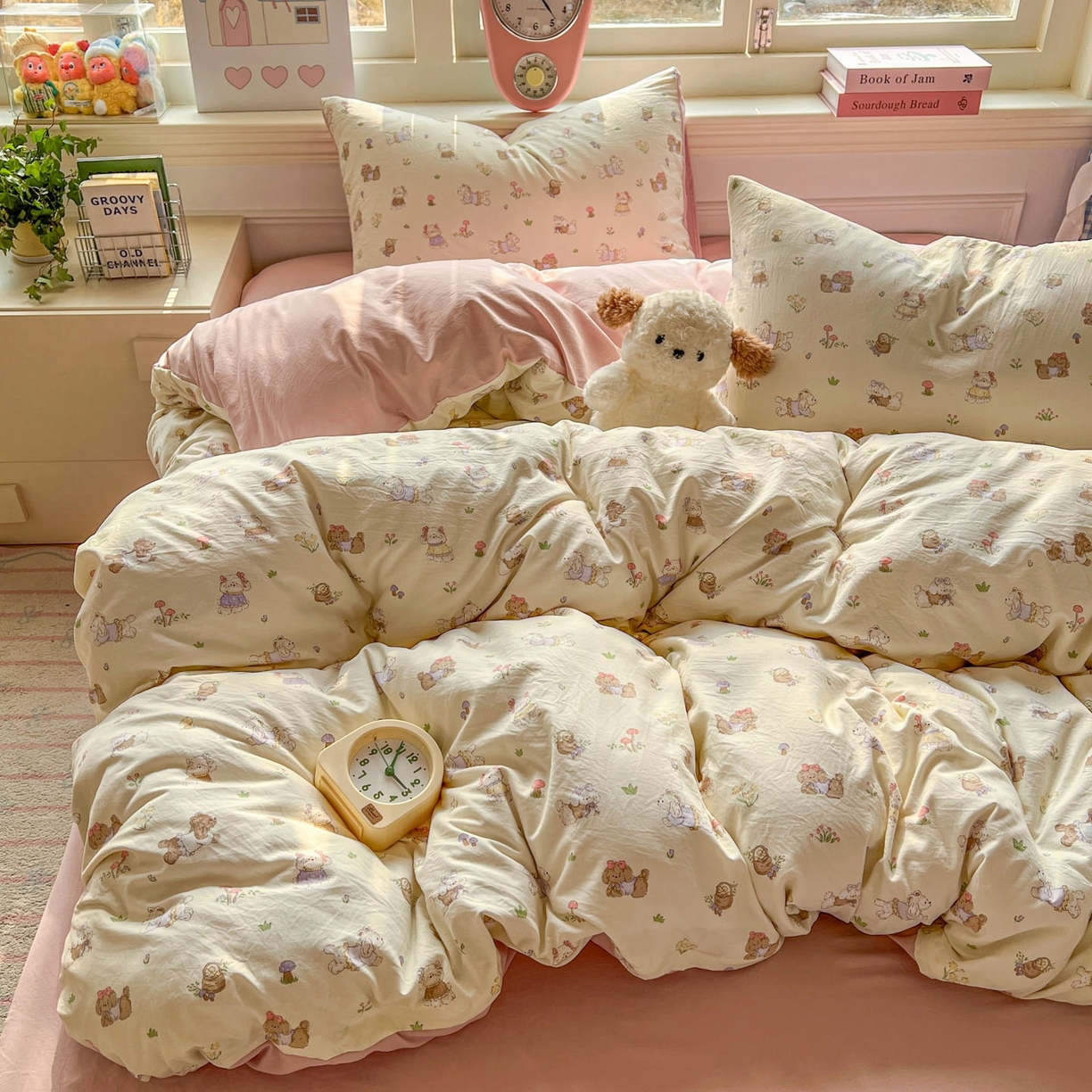 91家纺网 家纺一手货源 找家纺 思诺羽床笠 2026新款古法水洗仿棉云感棉三件套四件套 欢乐萌宠