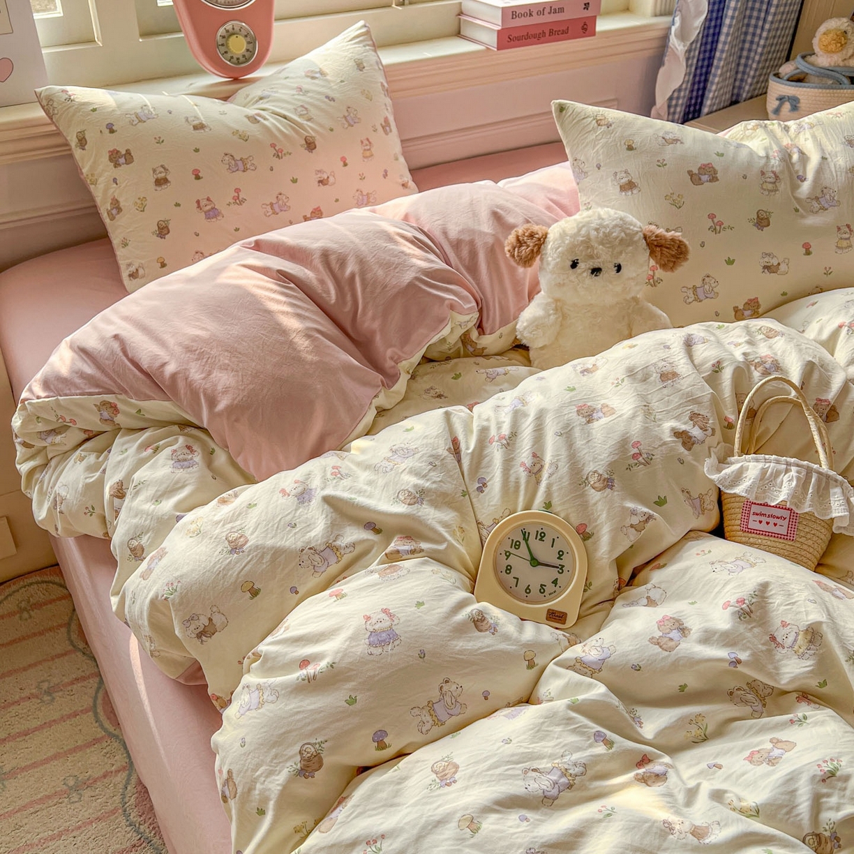 91家纺网 家纺一手货源 找家纺 思诺羽床笠 2026新款古法水洗仿棉云感棉三件套四件套 欢乐萌宠