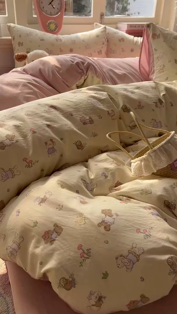 91家纺网 家纺一手货源 找家纺 思诺羽床笠 2026新款古法水洗仿棉云感棉三件套四件套 欢乐萌宠