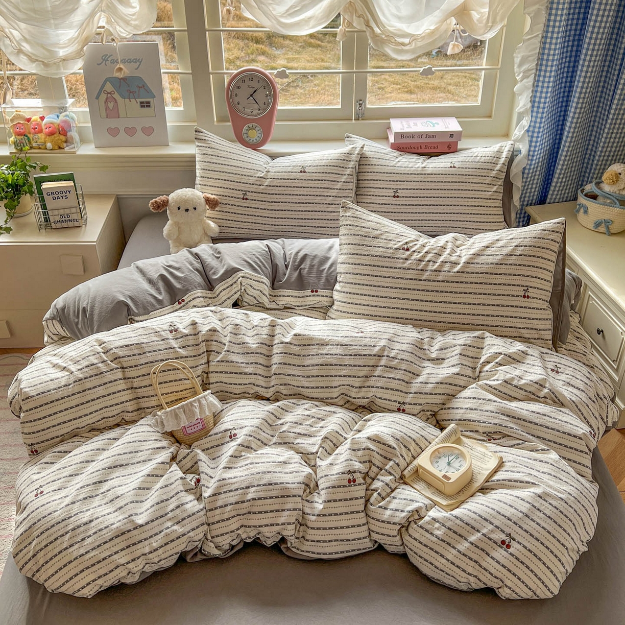 91家纺网 家纺一手货源 找家纺 思诺羽床笠 2026新款古法水洗仿棉云感棉三件套四件套 灰樱桃