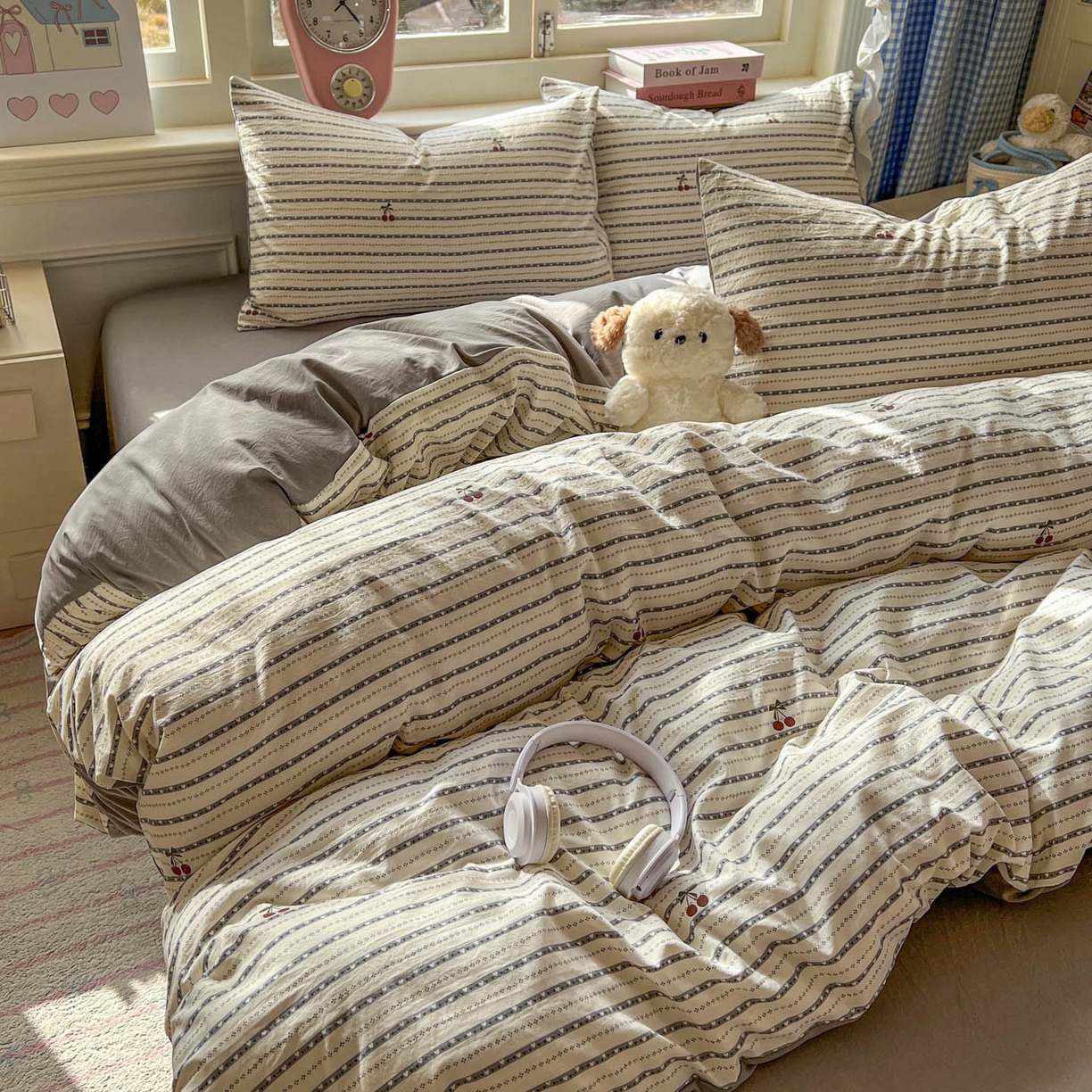 91家纺网 家纺一手货源 找家纺 思诺羽床笠 2026新款古法水洗仿棉云感棉三件套四件套 灰樱桃