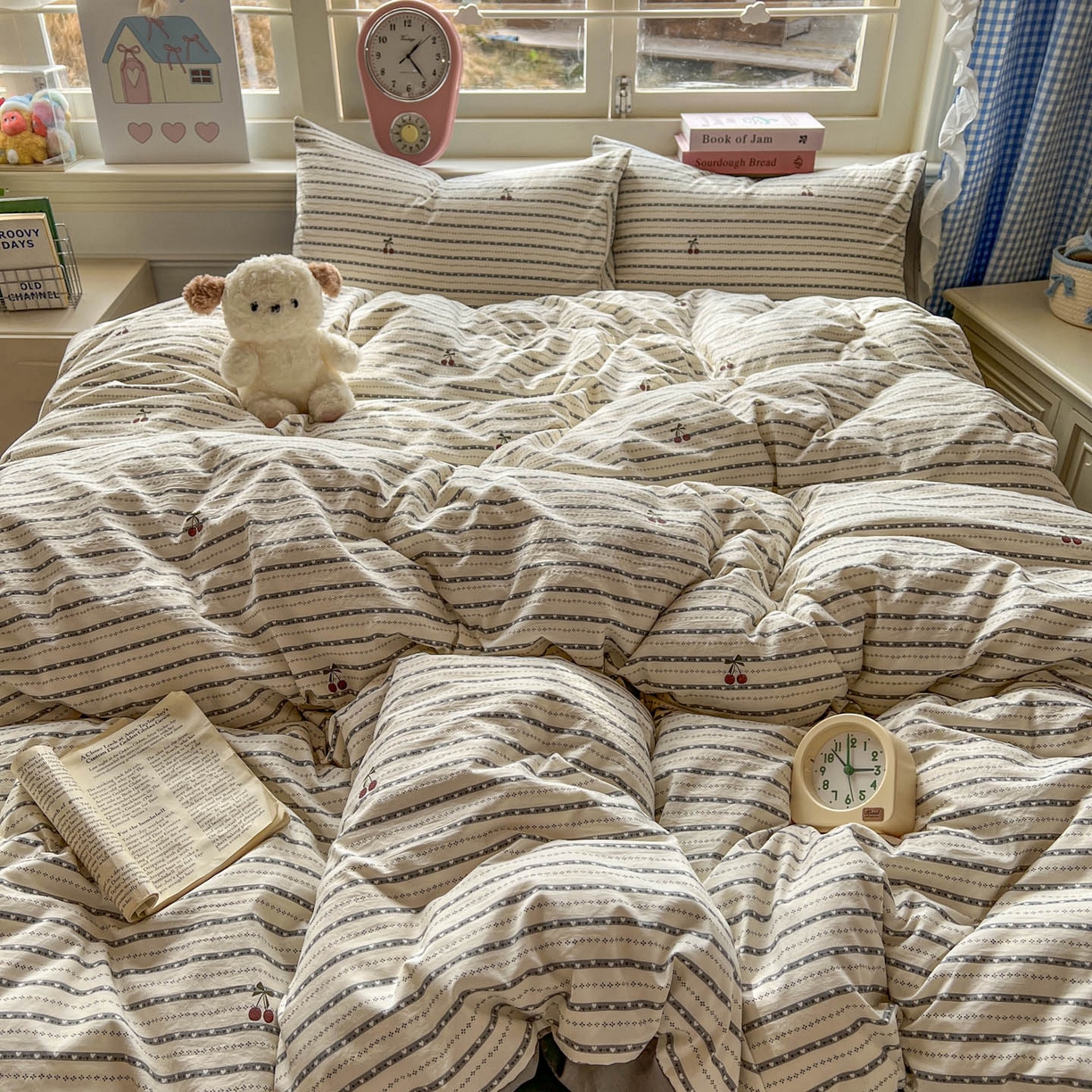 91家纺网 家纺一手货源 找家纺 思诺羽床笠 2026新款古法水洗仿棉云感棉三件套四件套 灰樱桃