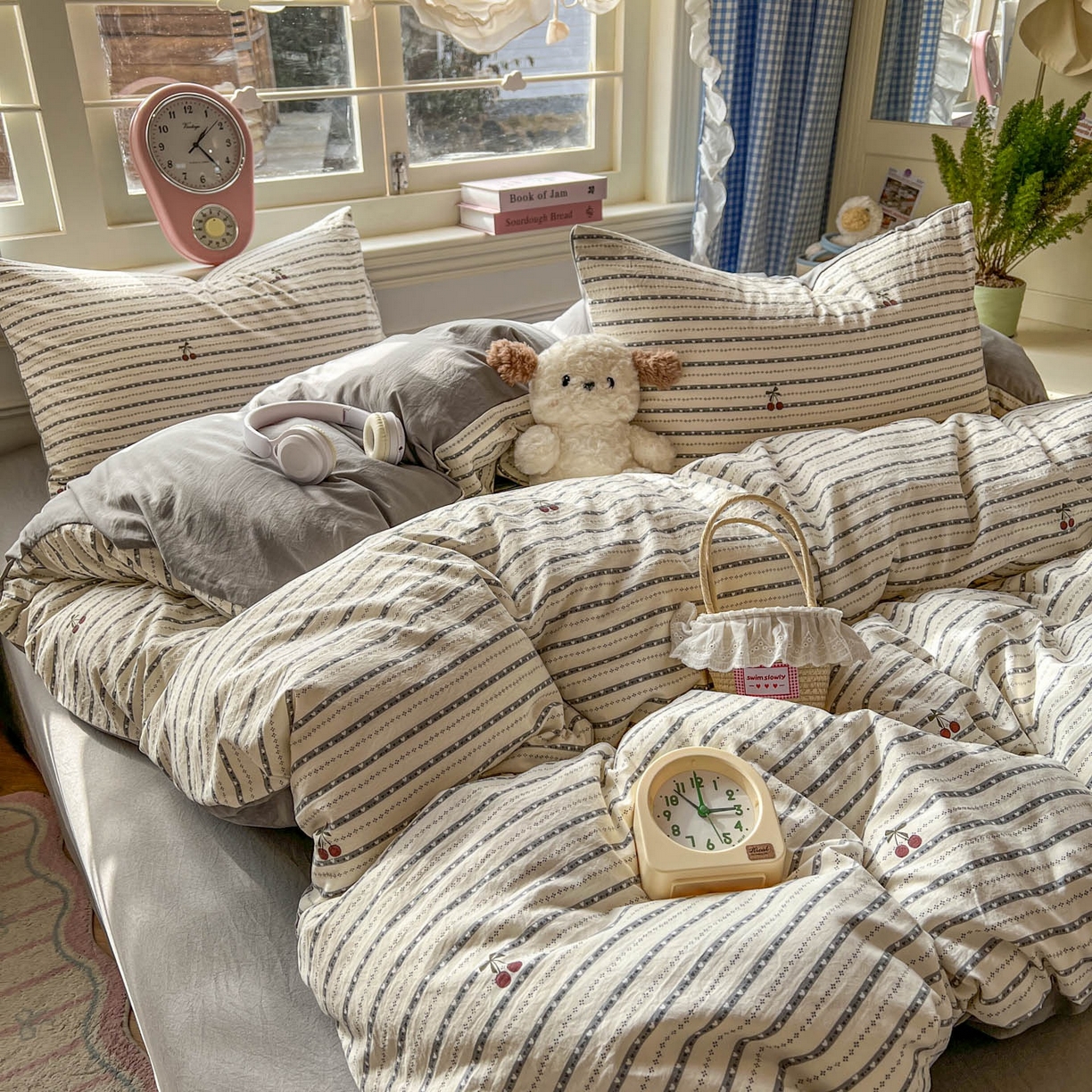 91家纺网 家纺一手货源 找家纺 思诺羽床笠 2026新款古法水洗仿棉云感棉三件套四件套 灰樱桃