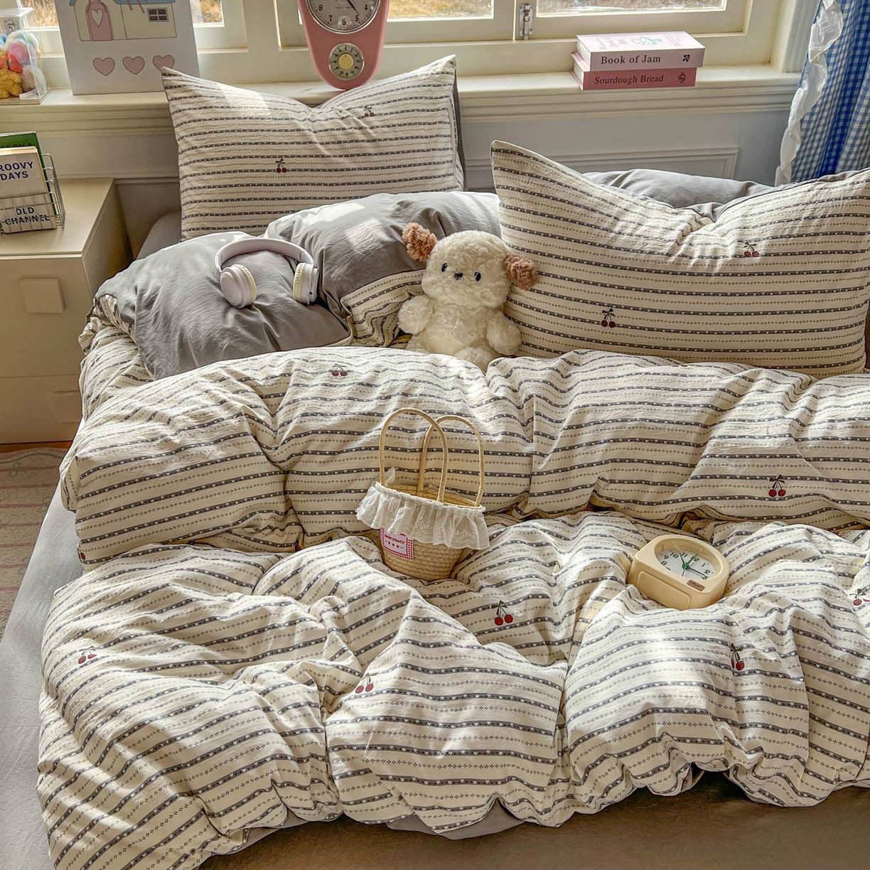 91家纺网 家纺一手货源 找家纺 思诺羽床笠 2026新款古法水洗仿棉云感棉三件套四件套 灰樱桃