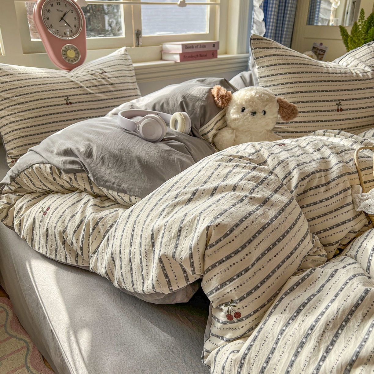 91家纺网 家纺一手货源 找家纺 思诺羽床笠 2026新款古法水洗仿棉云感棉三件套四件套 灰樱桃