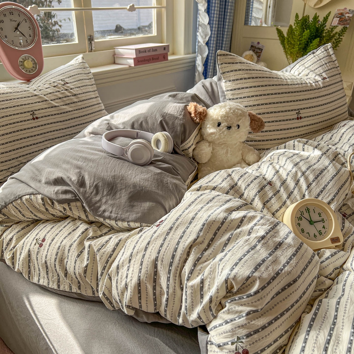 91家纺网 家纺一手货源 找家纺 思诺羽床笠 2026新款古法水洗仿棉云感棉三件套四件套 灰樱桃