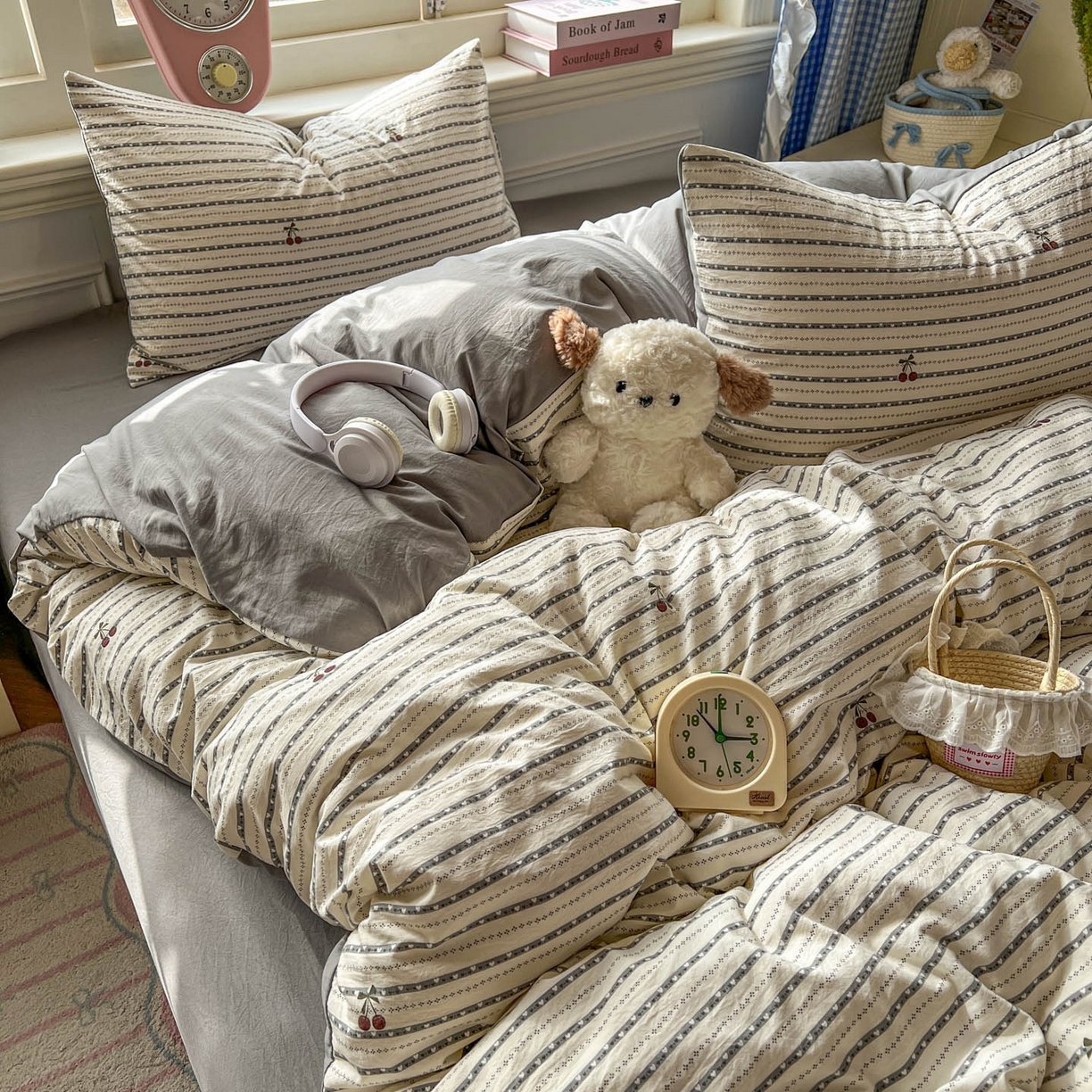 91家纺网 家纺一手货源 找家纺 思诺羽床笠 2026新款古法水洗仿棉云感棉三件套四件套 灰樱桃