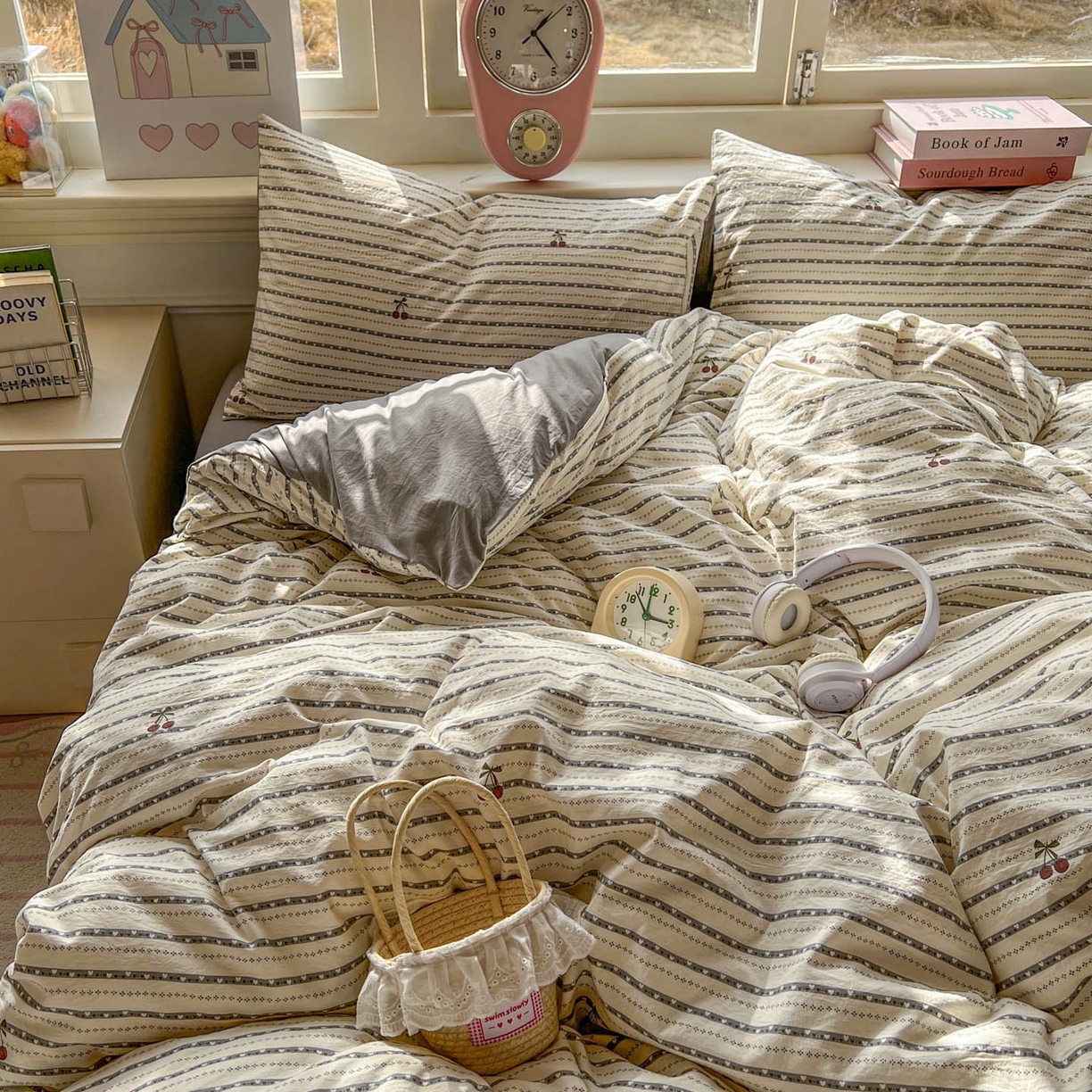 91家纺网 家纺一手货源 找家纺 思诺羽床笠 2026新款古法水洗仿棉云感棉三件套四件套 灰樱桃