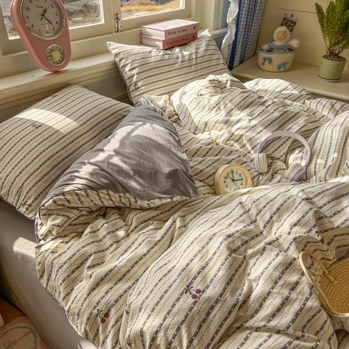 91家纺网 家纺一手货源 找家纺 思诺羽床笠 2026新款古法水洗仿棉云感棉三件套四件套 灰樱桃