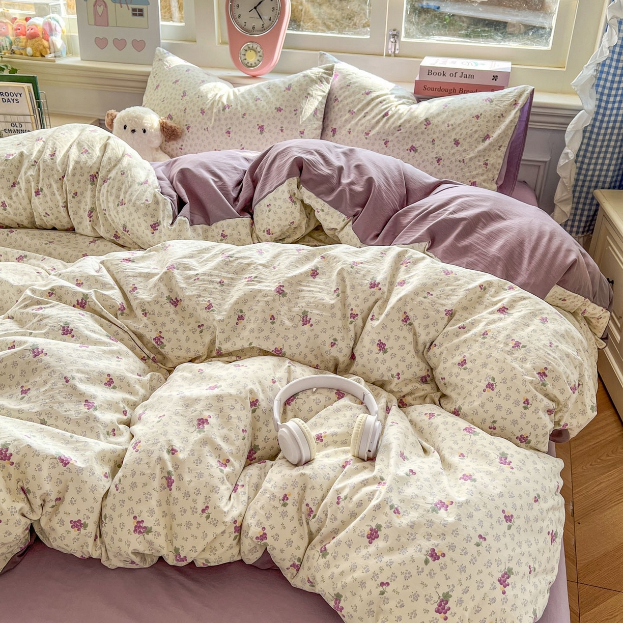 91家纺网 家纺一手货源 找家纺 思诺羽床笠 2026新款古法水洗仿棉云感棉三件套四件套 桔梗紫