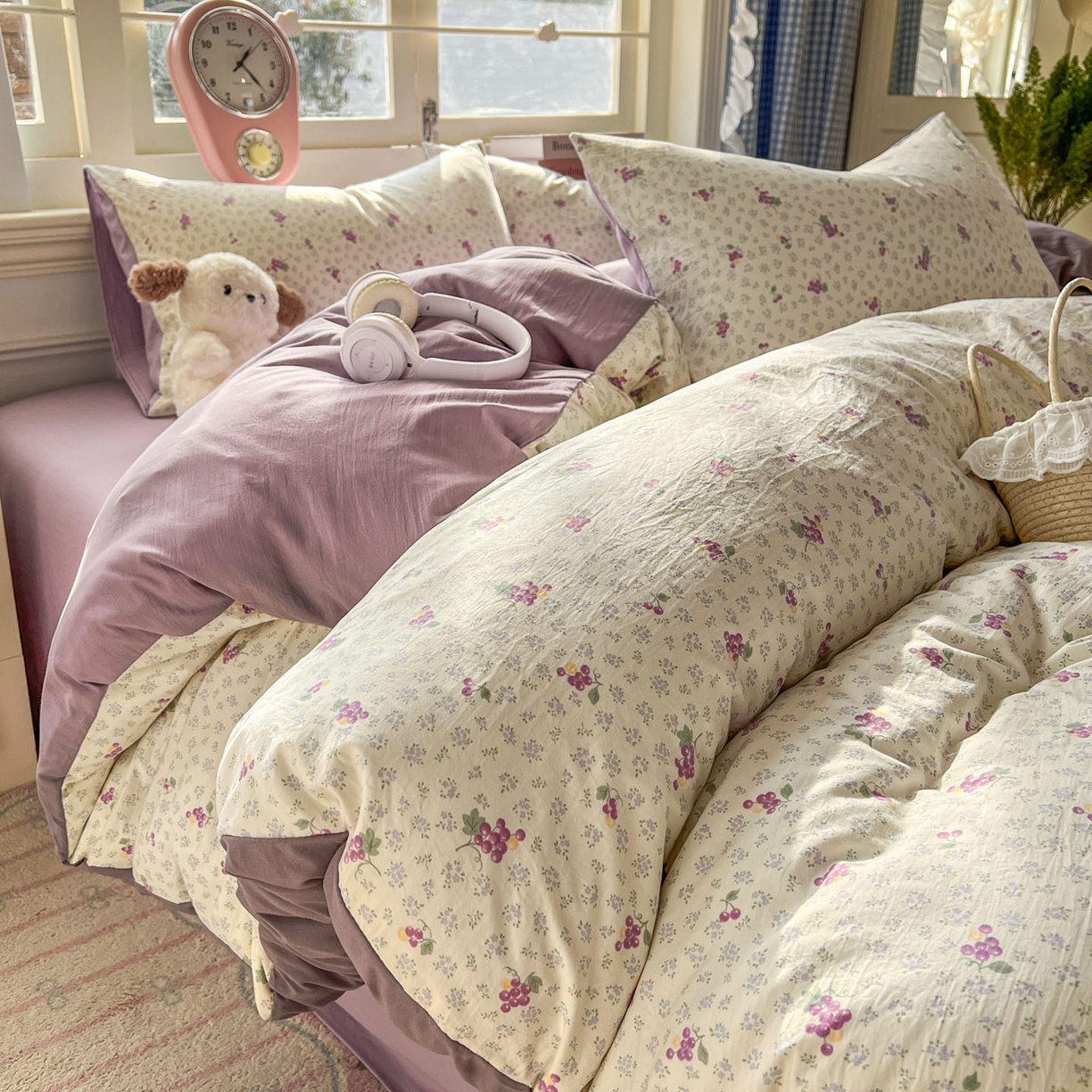 91家纺网 家纺一手货源 找家纺 思诺羽床笠 2026新款古法水洗仿棉云感棉三件套四件套 桔梗紫