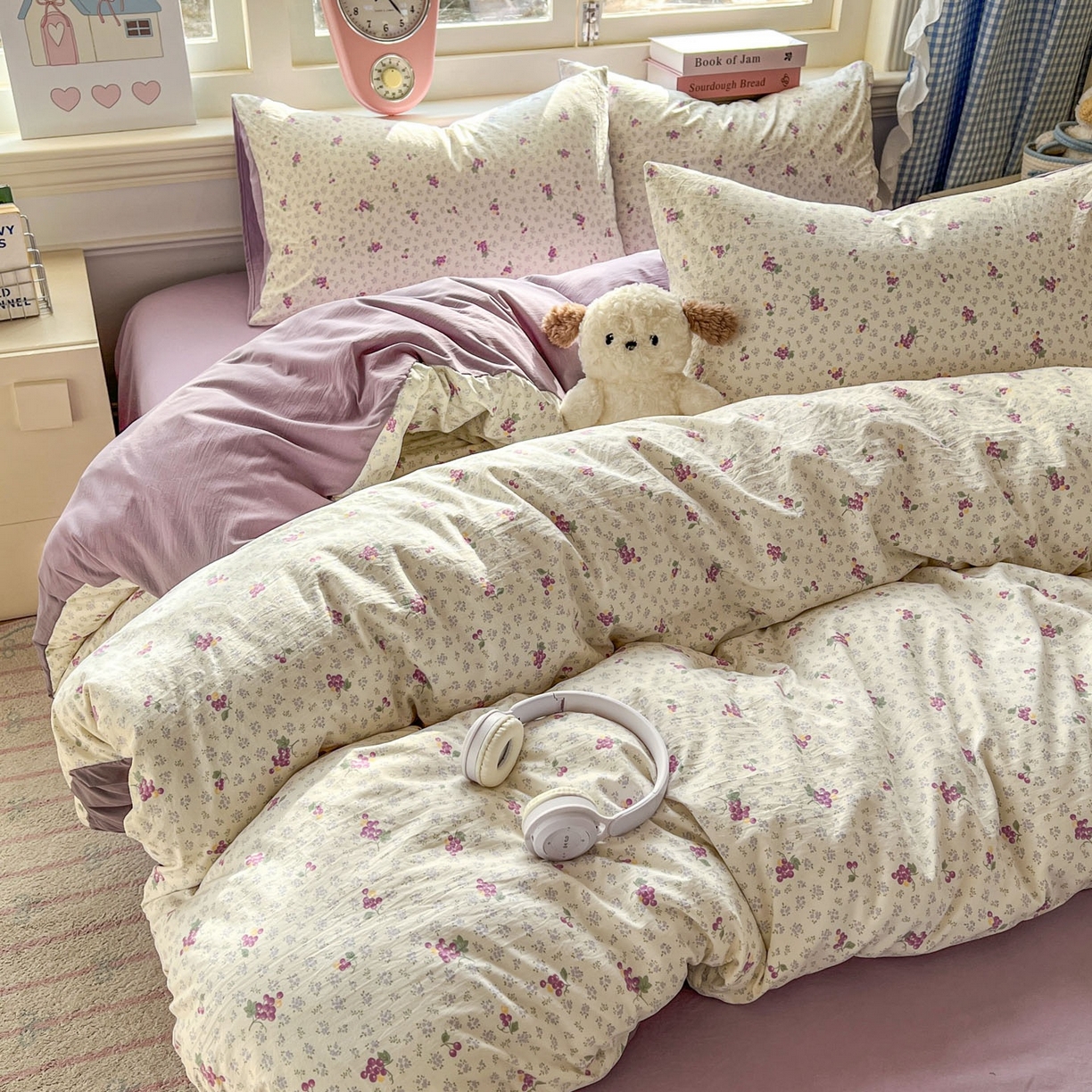 91家纺网 家纺一手货源 找家纺 思诺羽床笠 2026新款古法水洗仿棉云感棉三件套四件套 桔梗紫