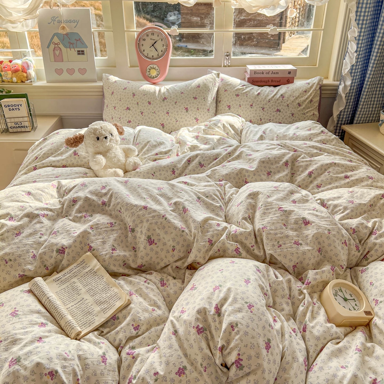 91家纺网 家纺一手货源 找家纺 思诺羽床笠 2026新款古法水洗仿棉云感棉三件套四件套 桔梗紫