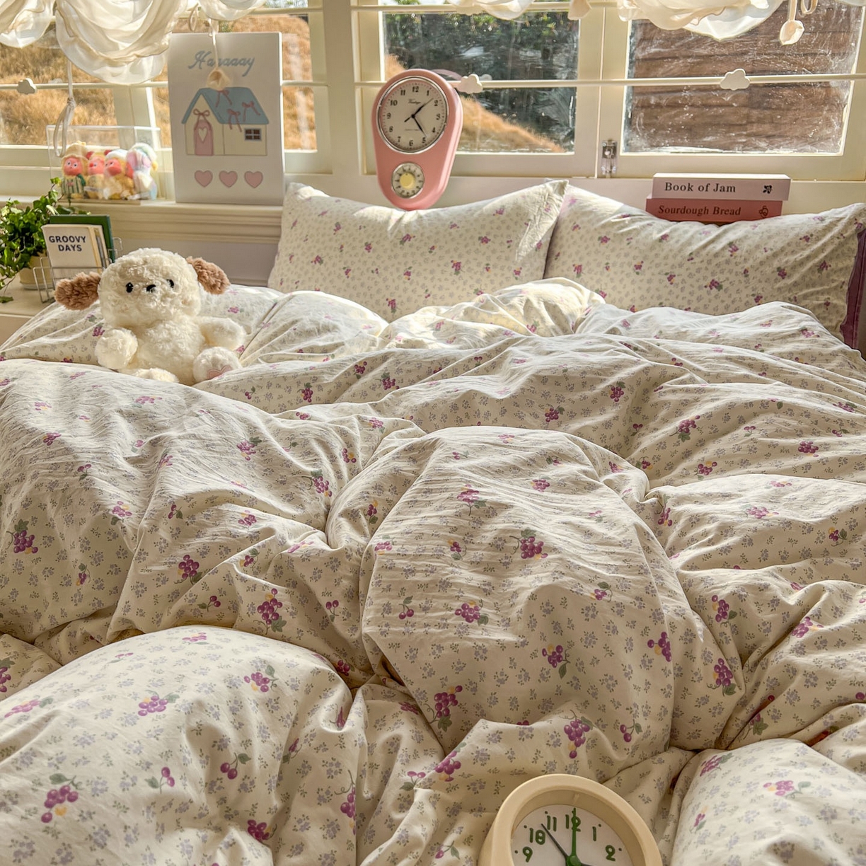 91家纺网 家纺一手货源 找家纺 思诺羽床笠 2026新款古法水洗仿棉云感棉三件套四件套 桔梗紫