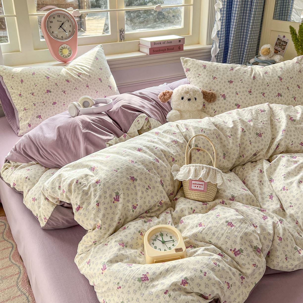 91家纺网 家纺一手货源 找家纺 思诺羽床笠 2026新款古法水洗仿棉云感棉三件套四件套 桔梗紫