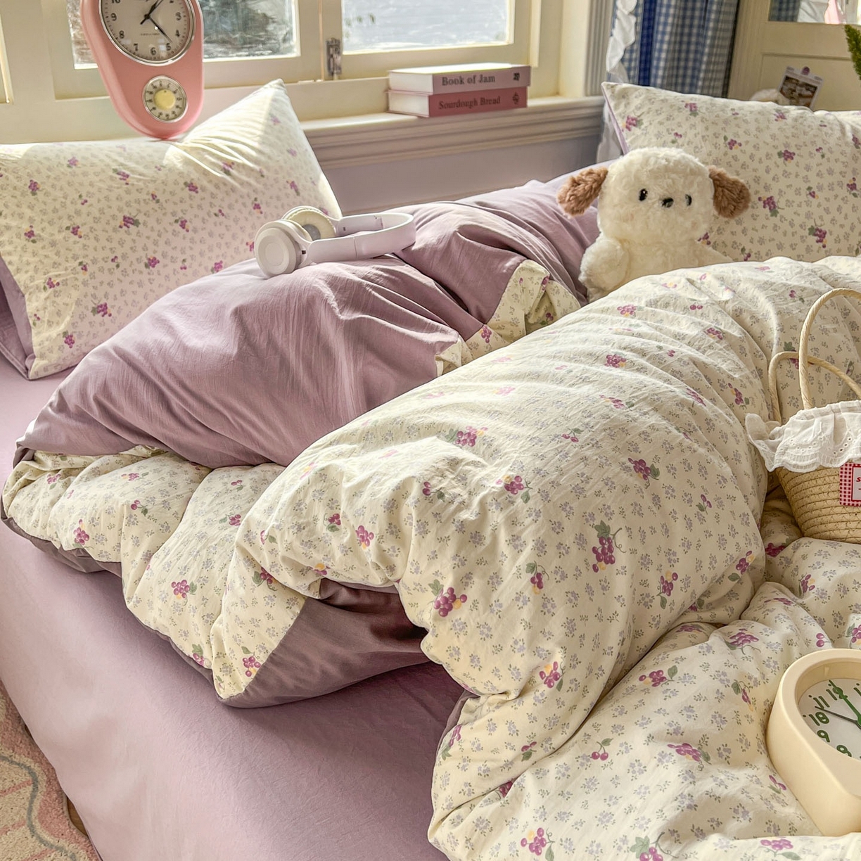 91家纺网 家纺一手货源 找家纺 思诺羽床笠 2026新款古法水洗仿棉云感棉三件套四件套 桔梗紫