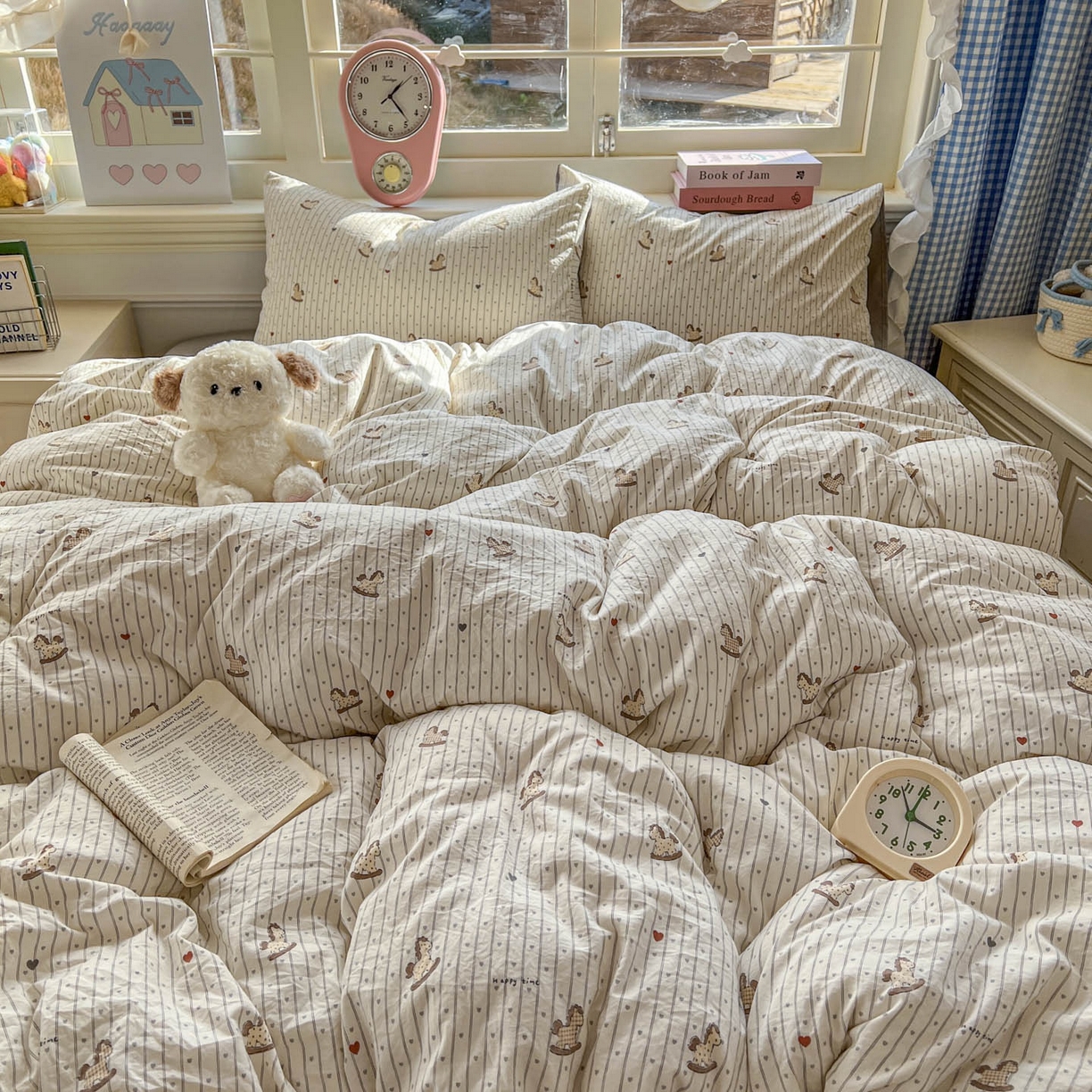 91家纺网 家纺一手货源 找家纺 思诺羽床笠 2026新款古法水洗仿棉云感棉三件套四件套 木马乐园