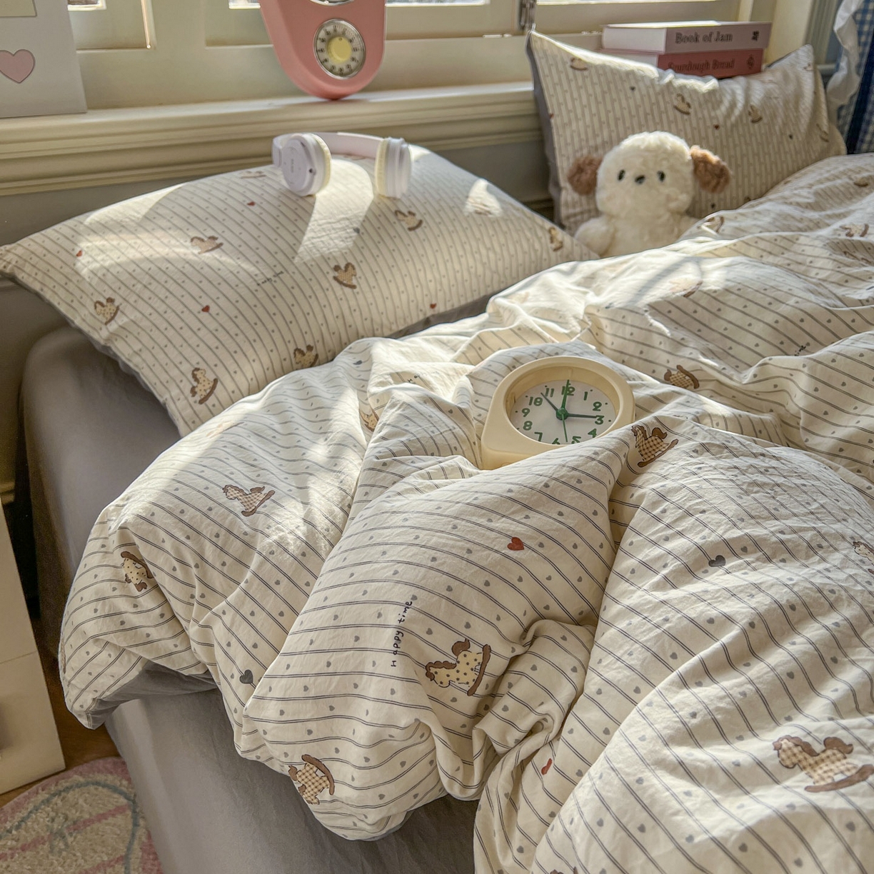 91家纺网 家纺一手货源 找家纺 思诺羽床笠 2026新款古法水洗仿棉云感棉三件套四件套 木马乐园