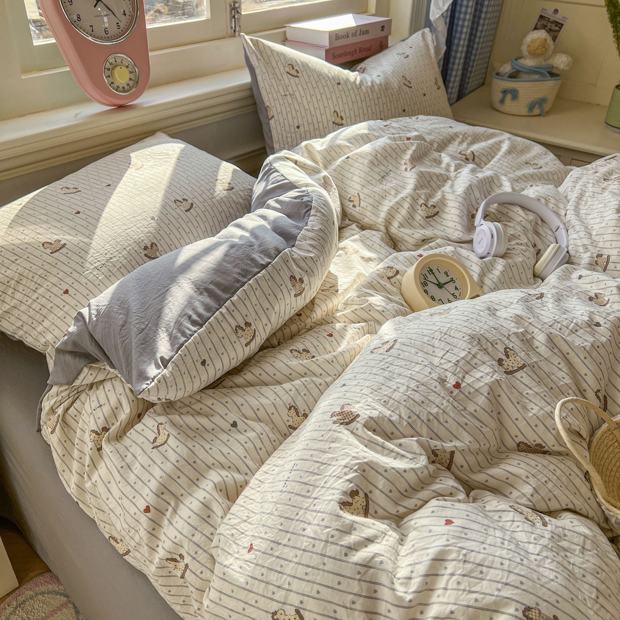 91家纺网 家纺一手货源 找家纺 思诺羽床笠 2026新款古法水洗仿棉云感棉三件套四件套 木马乐园