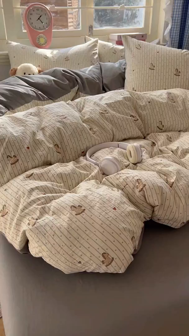 91家纺网 家纺一手货源 找家纺 思诺羽床笠 2026新款古法水洗仿棉云感棉三件套四件套 木马乐园