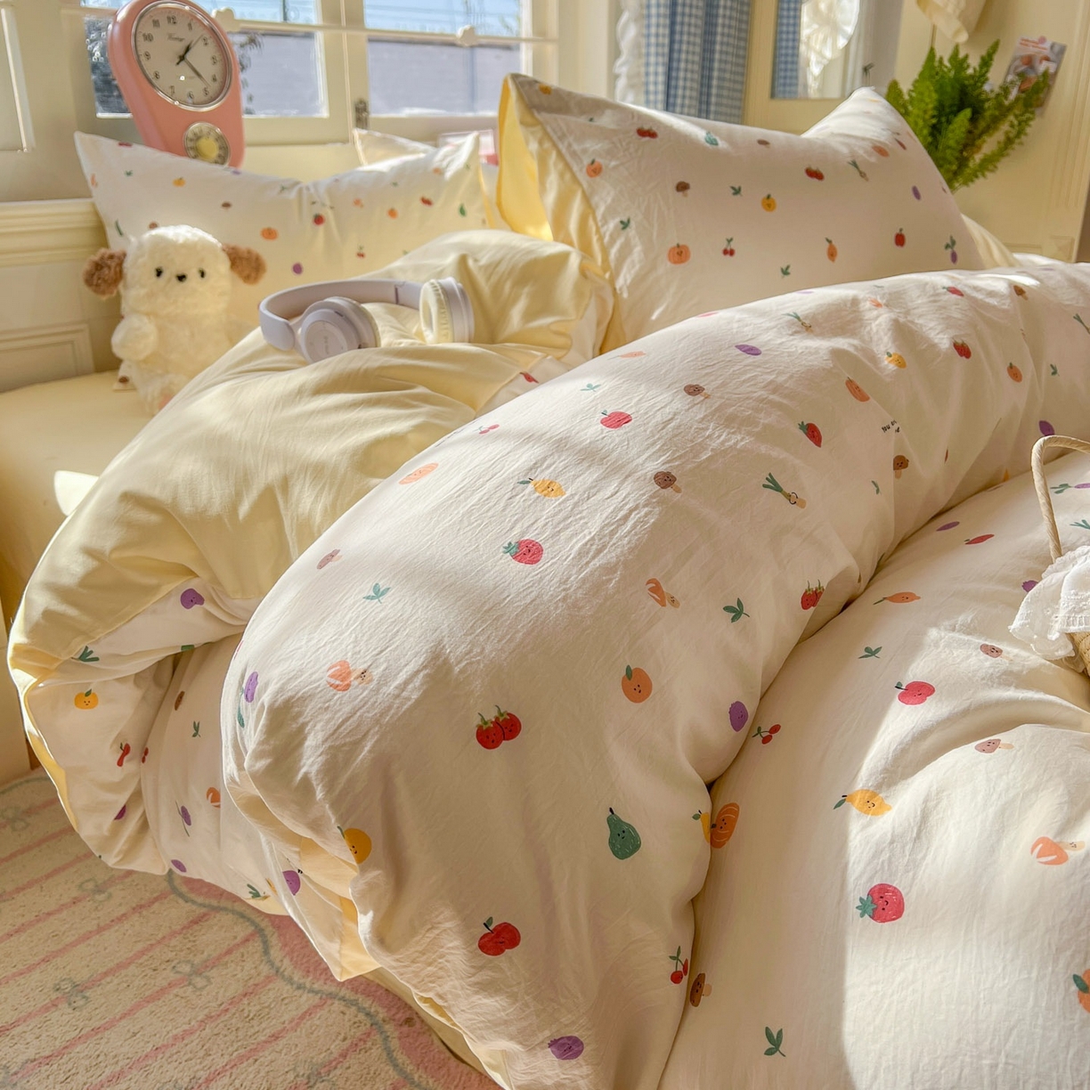 思诺羽床笠 2026新款古法水洗仿棉云感棉三件套四件套 南瓜果果