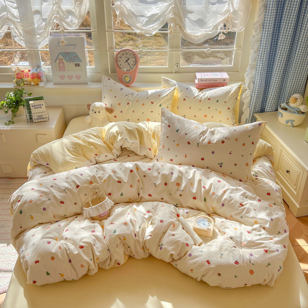 91家纺网 家纺一手货源 找家纺 思诺羽床笠 2026新款古法水洗仿棉云感棉三件套四件套 南瓜果果