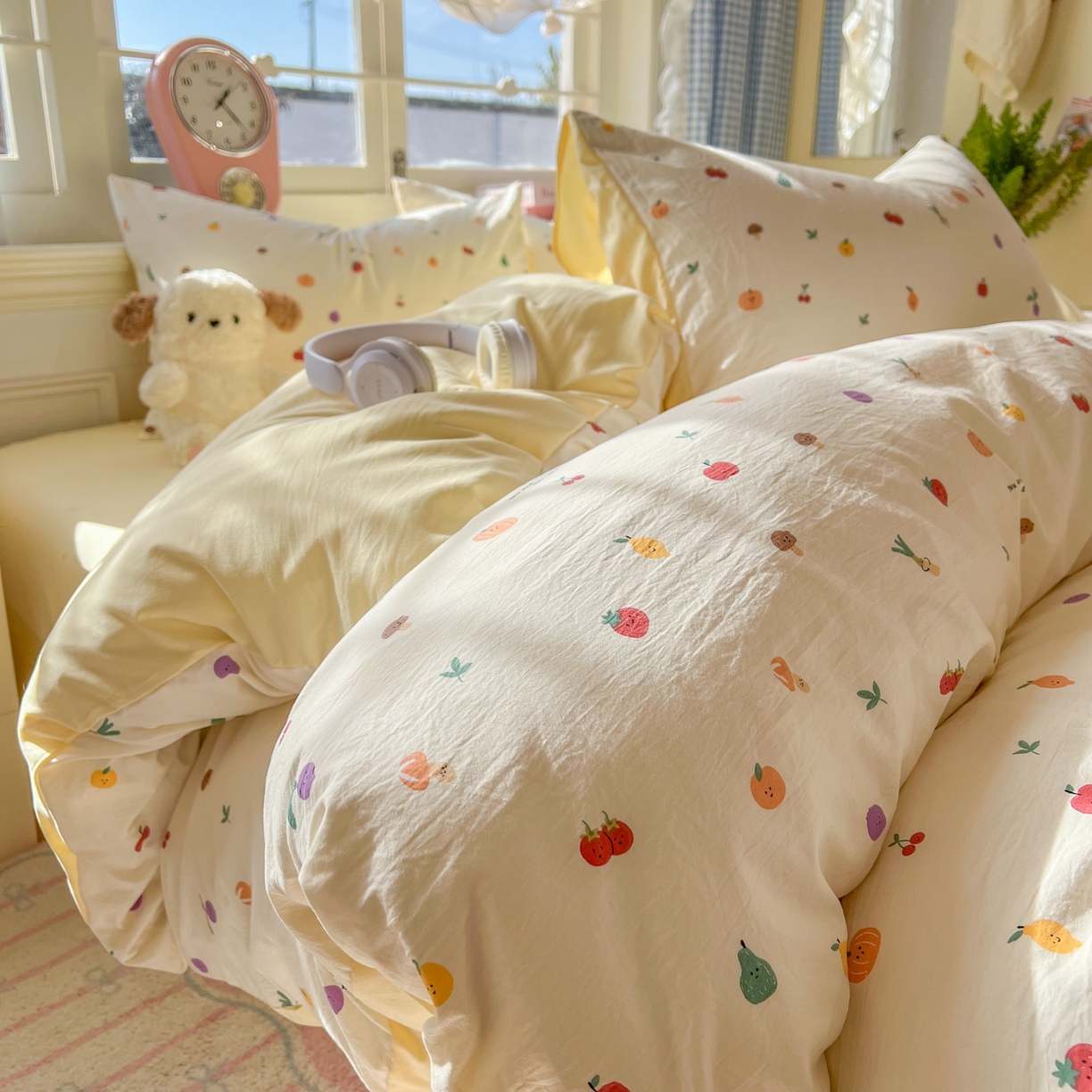 91家纺网 家纺一手货源 找家纺 思诺羽床笠 2026新款古法水洗仿棉云感棉三件套四件套 南瓜果果