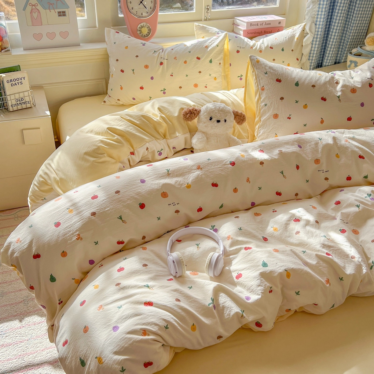 91家纺网 家纺一手货源 找家纺 思诺羽床笠 2026新款古法水洗仿棉云感棉三件套四件套 南瓜果果