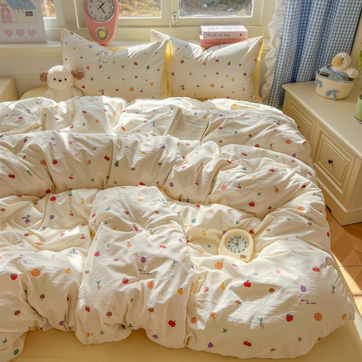 91家纺网 家纺一手货源 找家纺 思诺羽床笠 2026新款古法水洗仿棉云感棉三件套四件套 南瓜果果