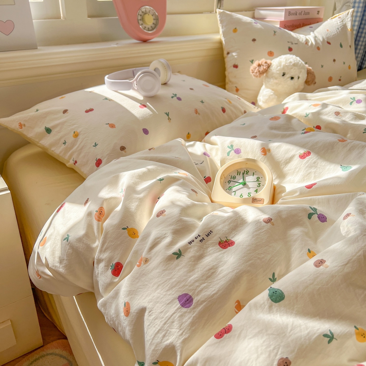 91家纺网 家纺一手货源 找家纺 思诺羽床笠 2026新款古法水洗仿棉云感棉三件套四件套 南瓜果果