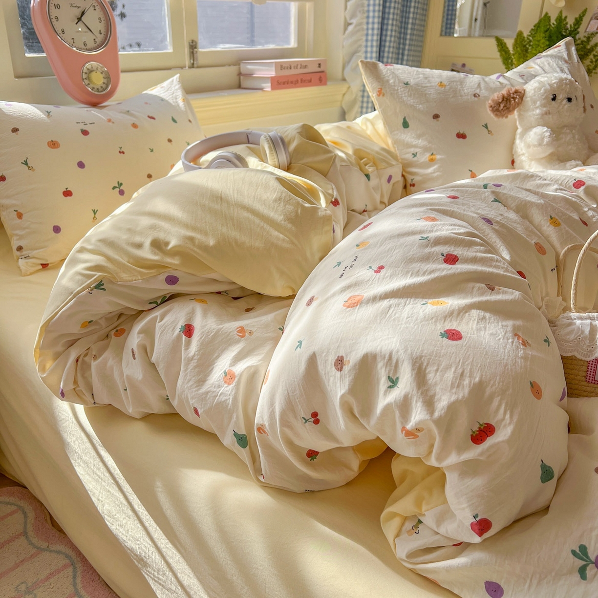 91家纺网 家纺一手货源 找家纺 思诺羽床笠 2026新款古法水洗仿棉云感棉三件套四件套 南瓜果果