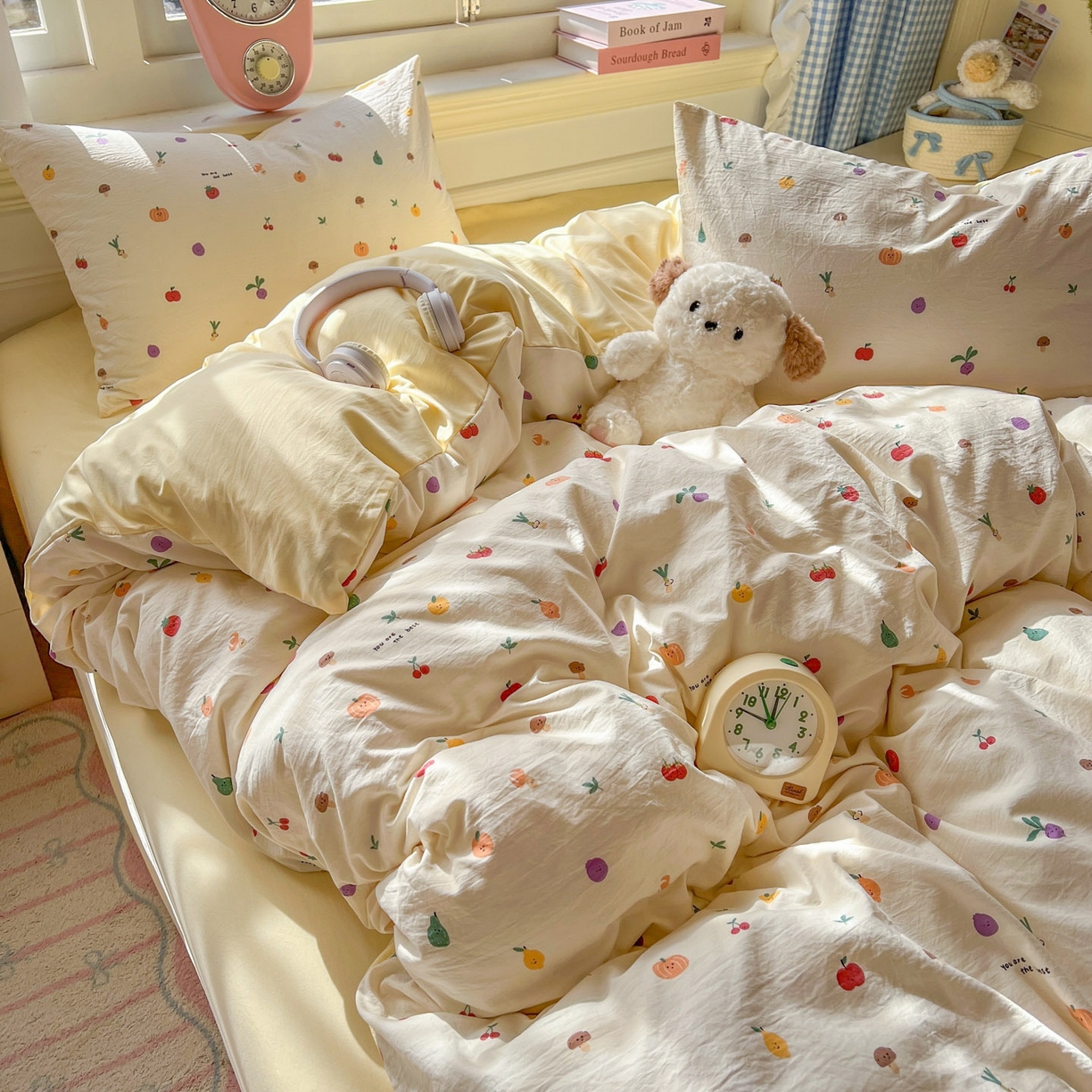 91家纺网 家纺一手货源 找家纺 思诺羽床笠 2026新款古法水洗仿棉云感棉三件套四件套 南瓜果果