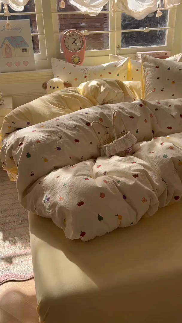 91家纺网 家纺一手货源 找家纺 思诺羽床笠 2026新款古法水洗仿棉云感棉三件套四件套 南瓜果果