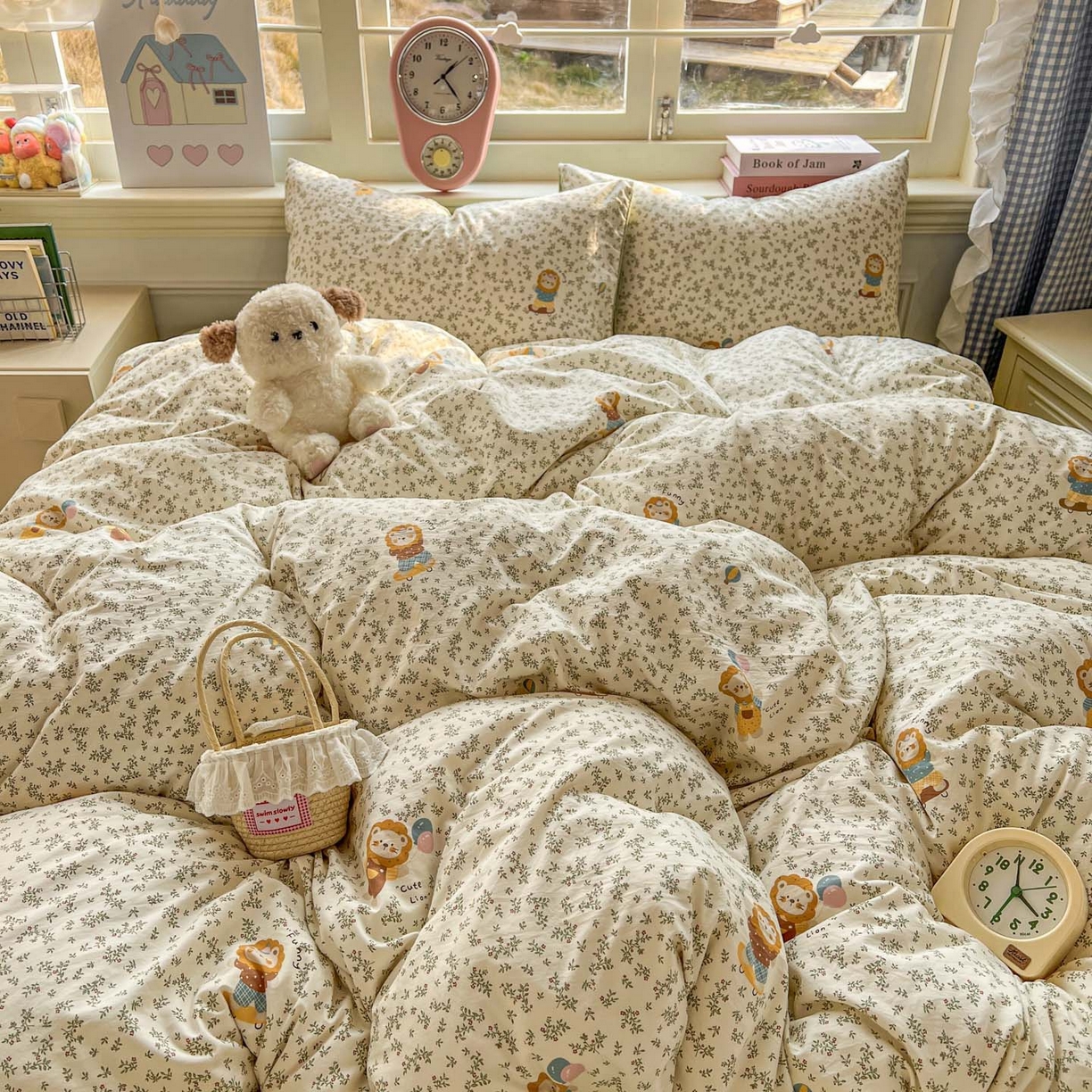 91家纺网 家纺一手货源 找家纺 思诺羽床笠 2026新款古法水洗仿棉云感棉三件套四件套 狮子莱恩