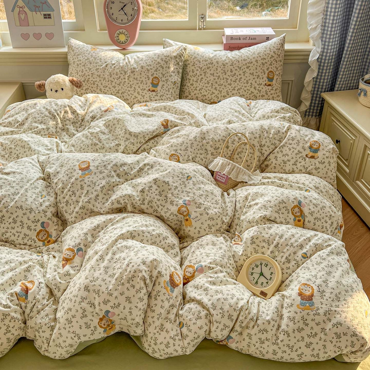 91家纺网 家纺一手货源 找家纺 思诺羽床笠 2026新款古法水洗仿棉云感棉三件套四件套 狮子莱恩