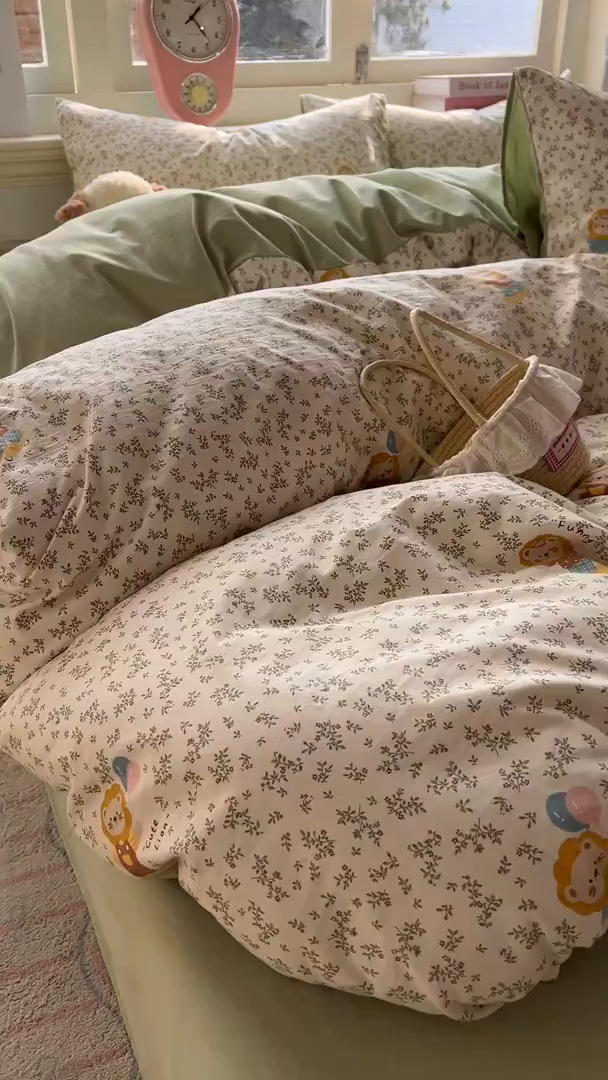 91家纺网 家纺一手货源 找家纺 思诺羽床笠 2026新款古法水洗仿棉云感棉三件套四件套 狮子莱恩