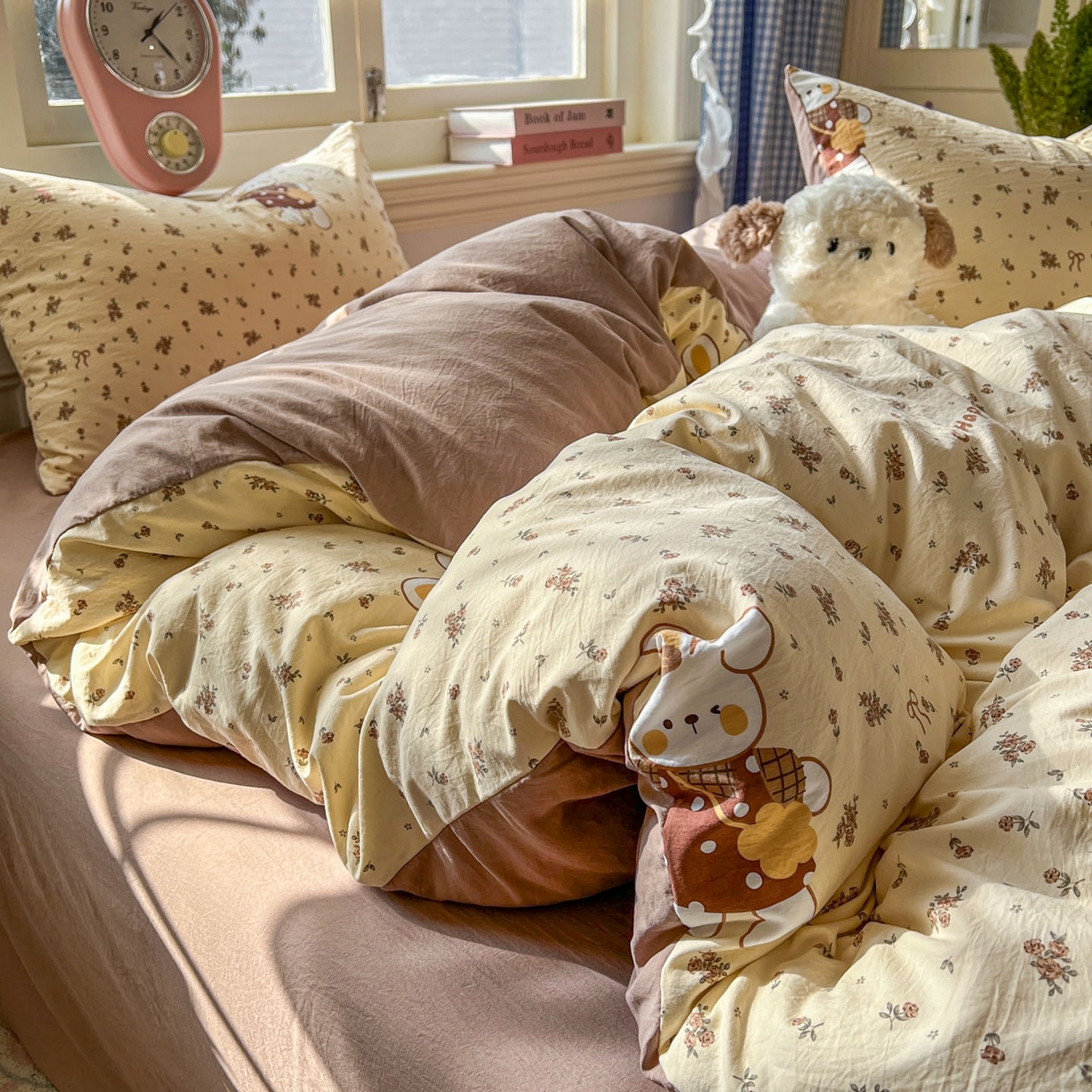 91家纺网 家纺一手货源 找家纺 思诺羽床笠 2026新款古法水洗仿棉云感棉三件套四件套 碎花小兔