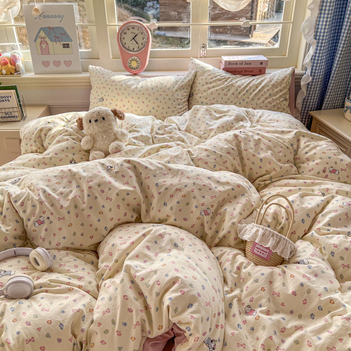 91家纺网 家纺一手货源 找家纺 思诺羽床笠 2026新款古法水洗仿棉云感棉三件套四件套 糖果小狗