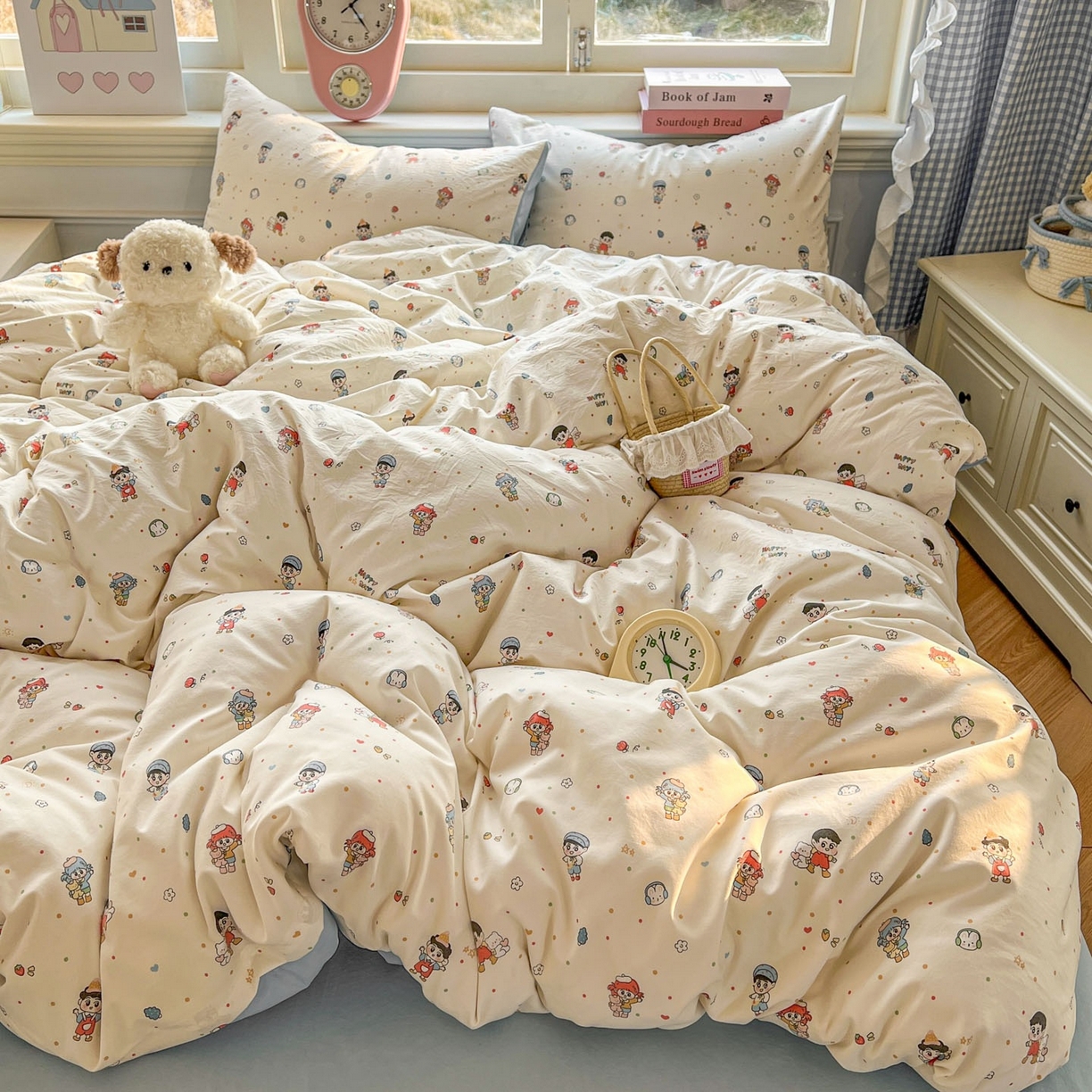 91家纺网 家纺一手货源 找家纺 思诺羽床笠 2026新款古法水洗仿棉云感棉三件套四件套 童趣