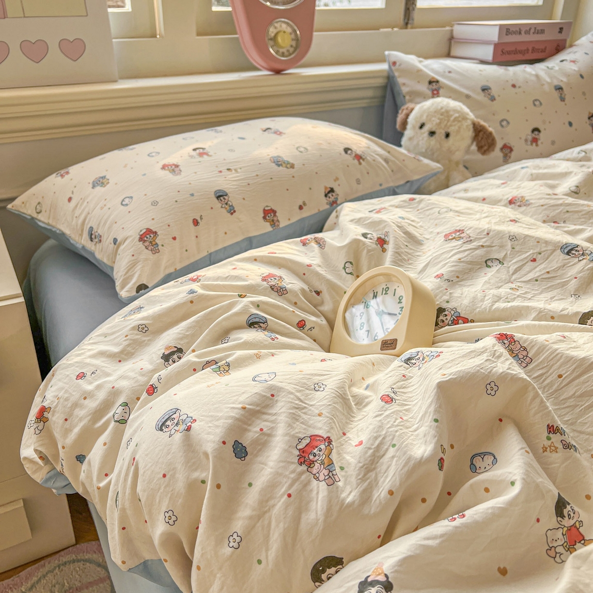 91家纺网 家纺一手货源 找家纺 思诺羽床笠 2026新款古法水洗仿棉云感棉三件套四件套 童趣