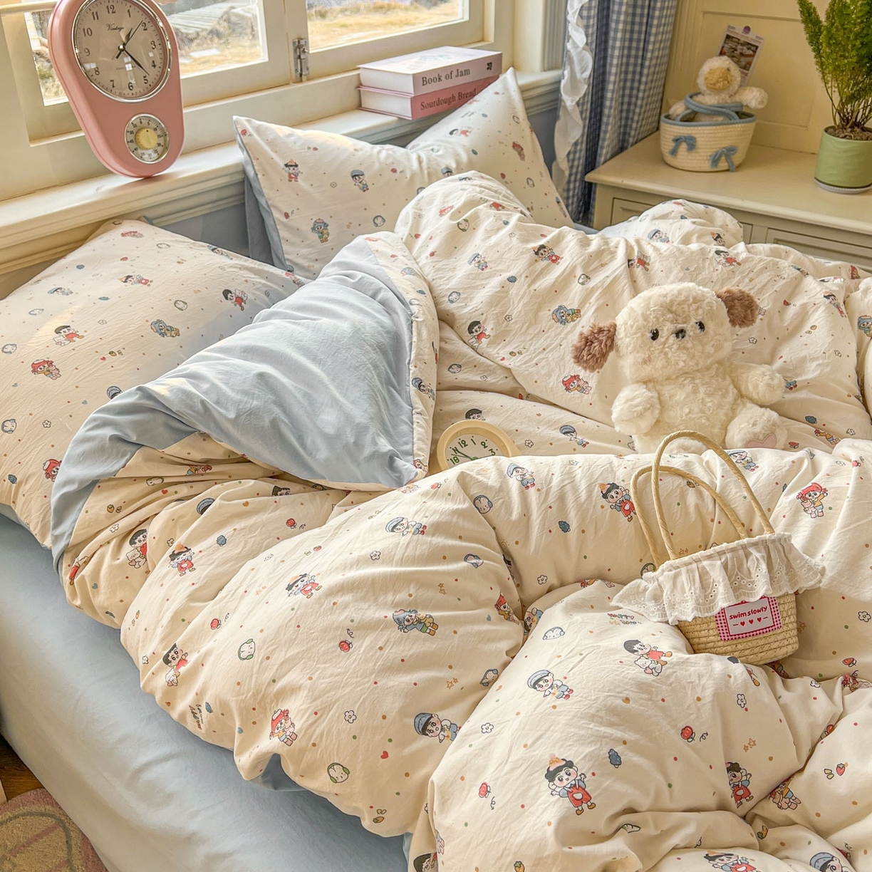 91家纺网 家纺一手货源 找家纺 思诺羽床笠 2026新款古法水洗仿棉云感棉三件套四件套 童趣