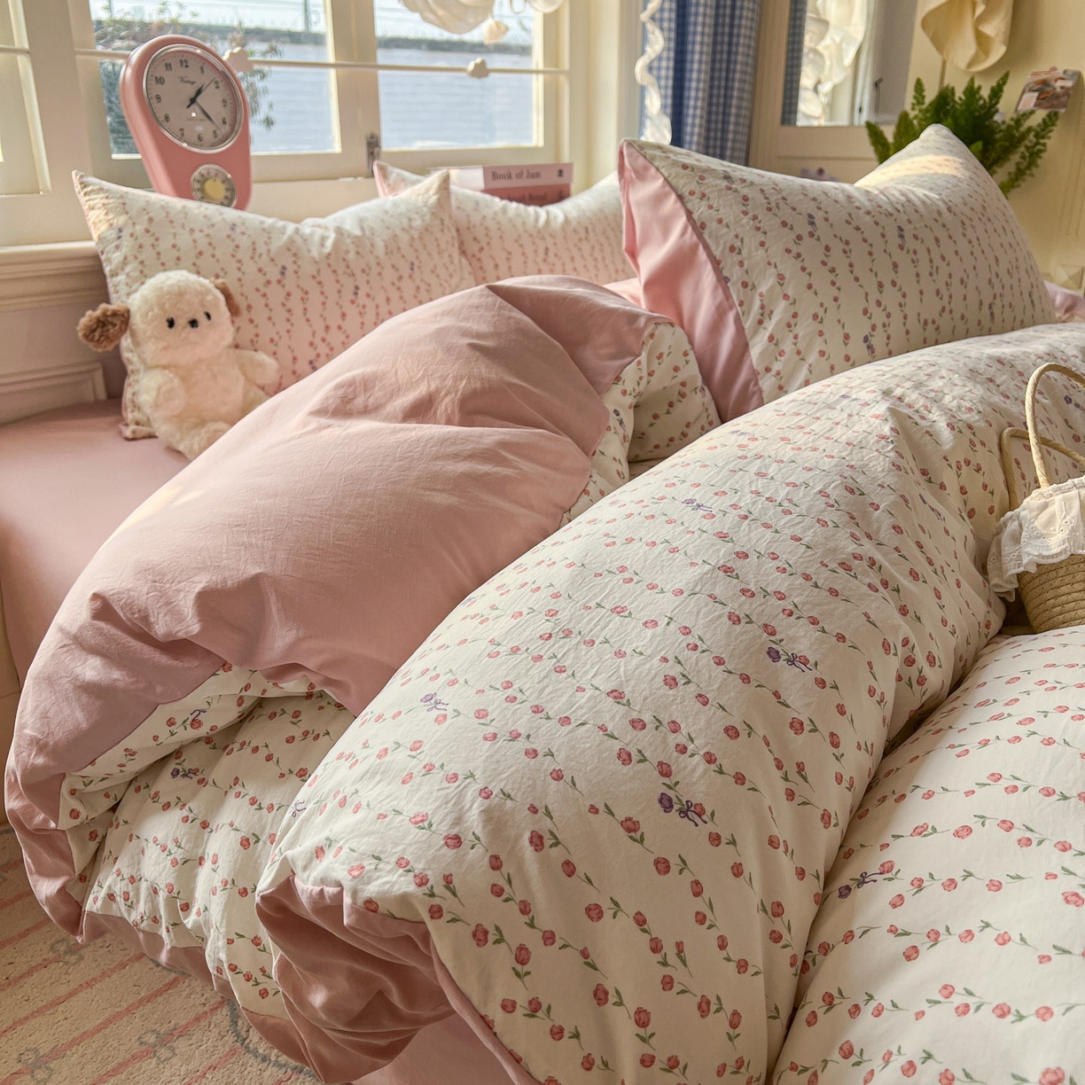 思诺羽床笠 2026新款古法水洗仿棉云感棉三件套四件套 夏日初恋