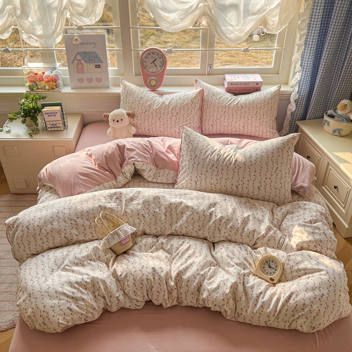 91家纺网 家纺一手货源 找家纺 思诺羽床笠 2026新款古法水洗仿棉云感棉三件套四件套 夏日初恋