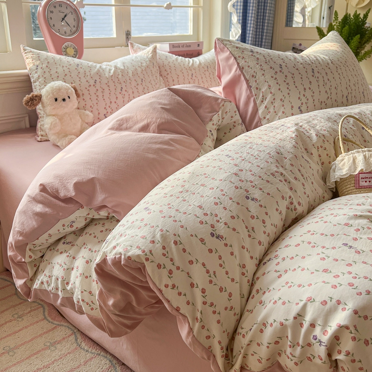 91家纺网 家纺一手货源 找家纺 思诺羽床笠 2026新款古法水洗仿棉云感棉三件套四件套 夏日初恋