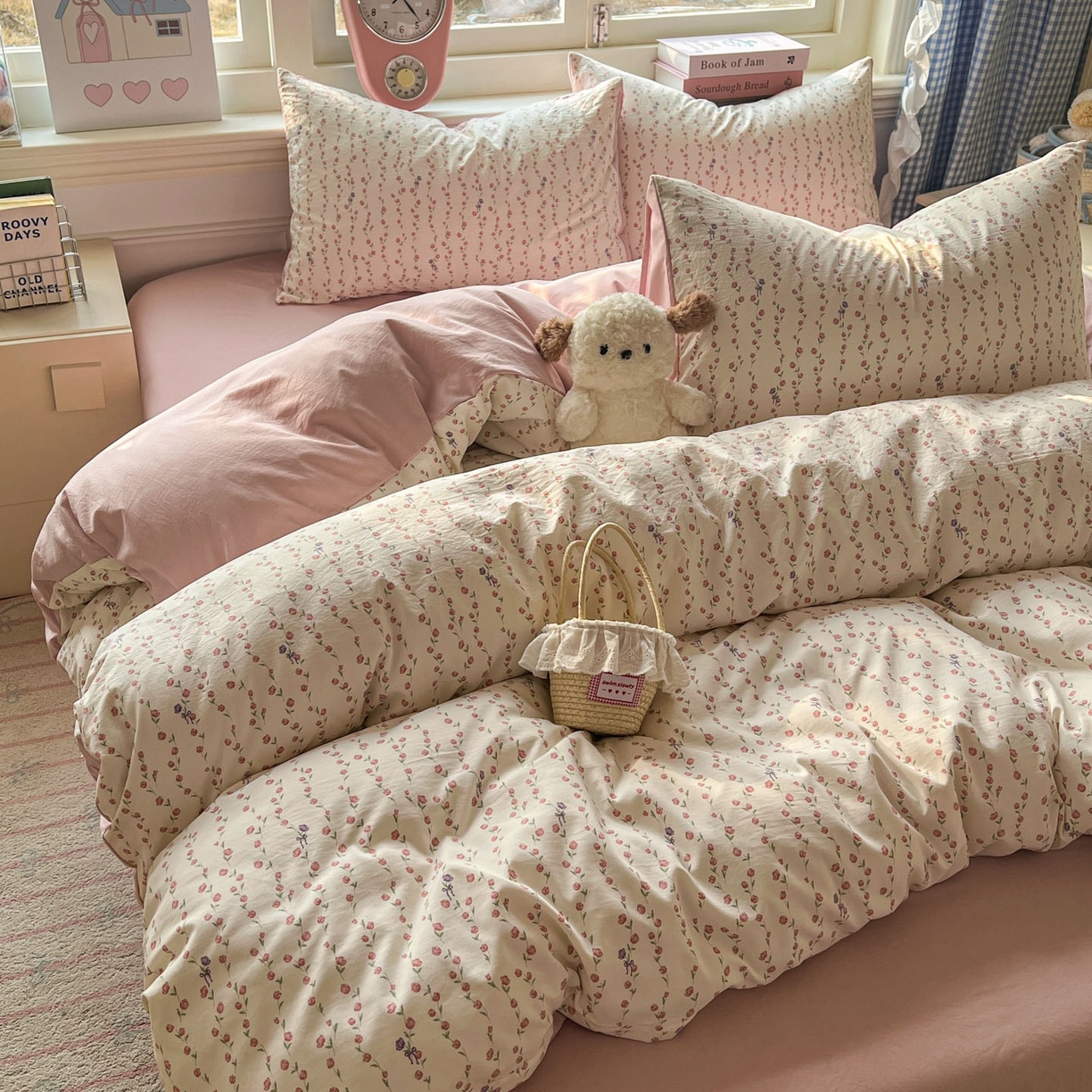 91家纺网 家纺一手货源 找家纺 思诺羽床笠 2026新款古法水洗仿棉云感棉三件套四件套 夏日初恋