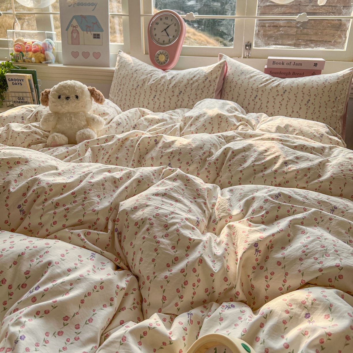 91家纺网 家纺一手货源 找家纺 思诺羽床笠 2026新款古法水洗仿棉云感棉三件套四件套 夏日初恋