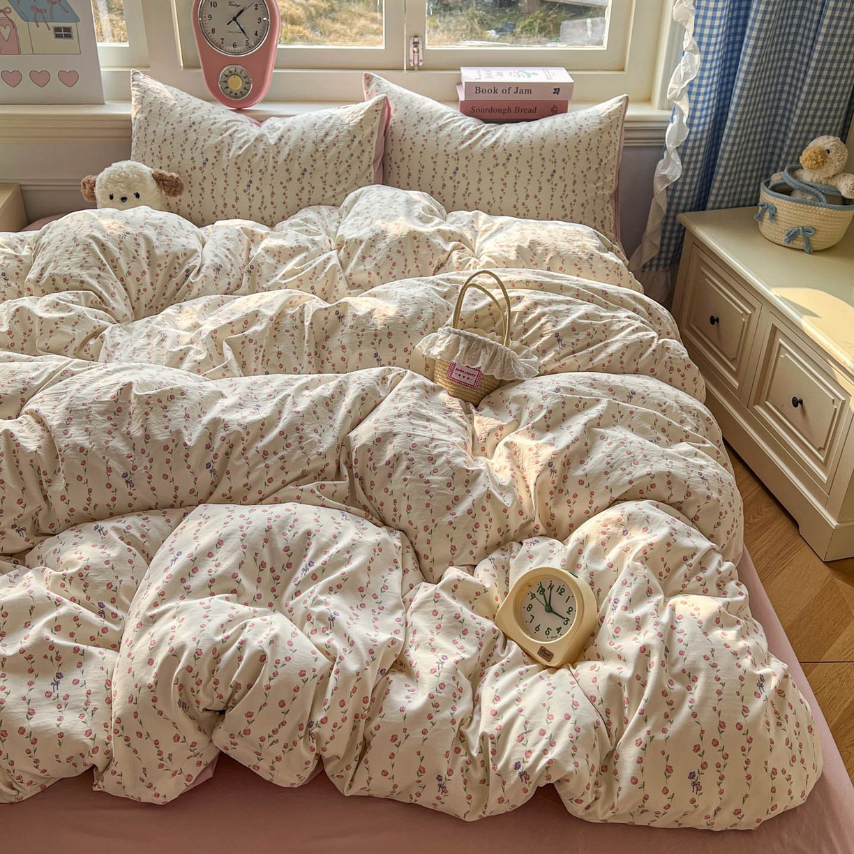 91家纺网 家纺一手货源 找家纺 思诺羽床笠 2026新款古法水洗仿棉云感棉三件套四件套 夏日初恋