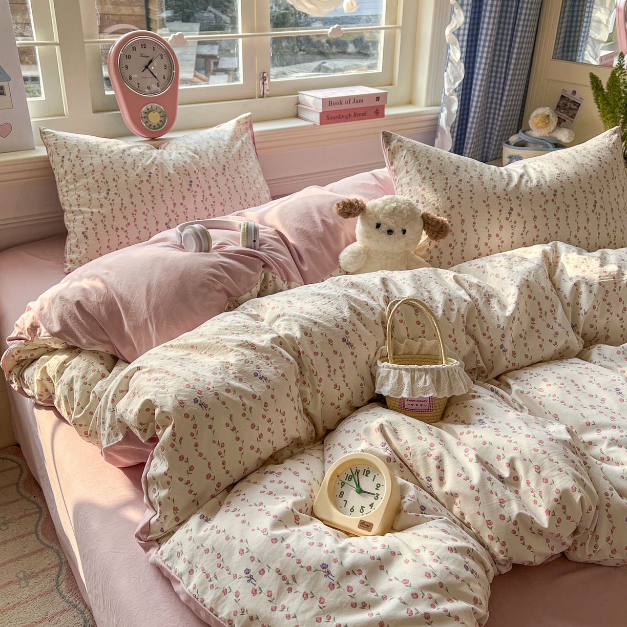 91家纺网 家纺一手货源 找家纺 思诺羽床笠 2026新款古法水洗仿棉云感棉三件套四件套 夏日初恋