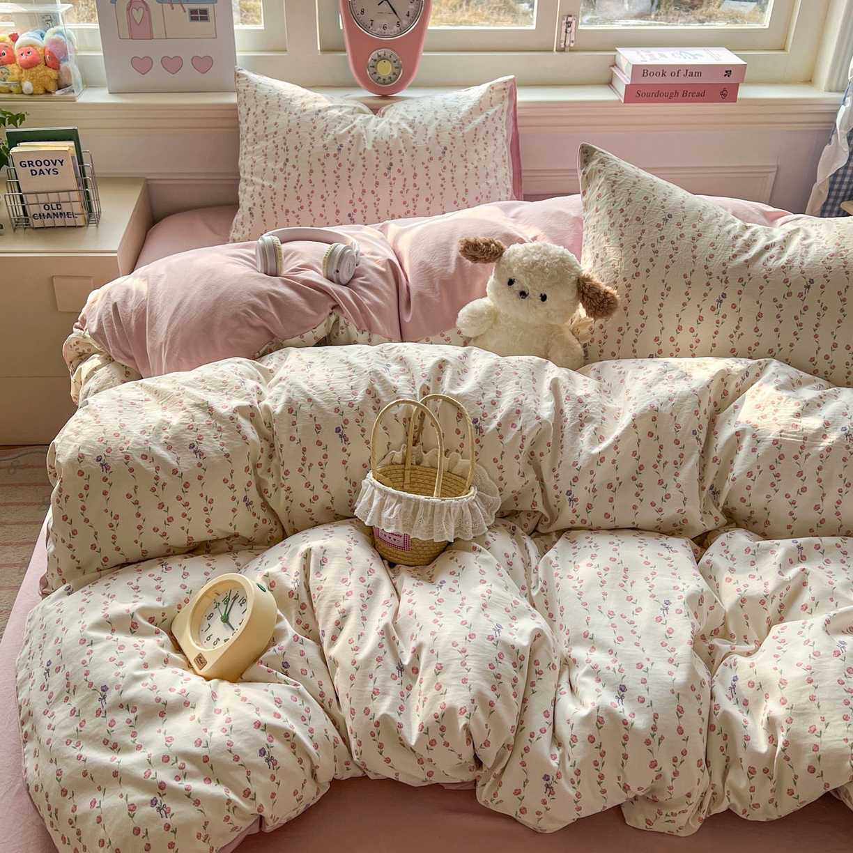 91家纺网 家纺一手货源 找家纺 思诺羽床笠 2026新款古法水洗仿棉云感棉三件套四件套 夏日初恋