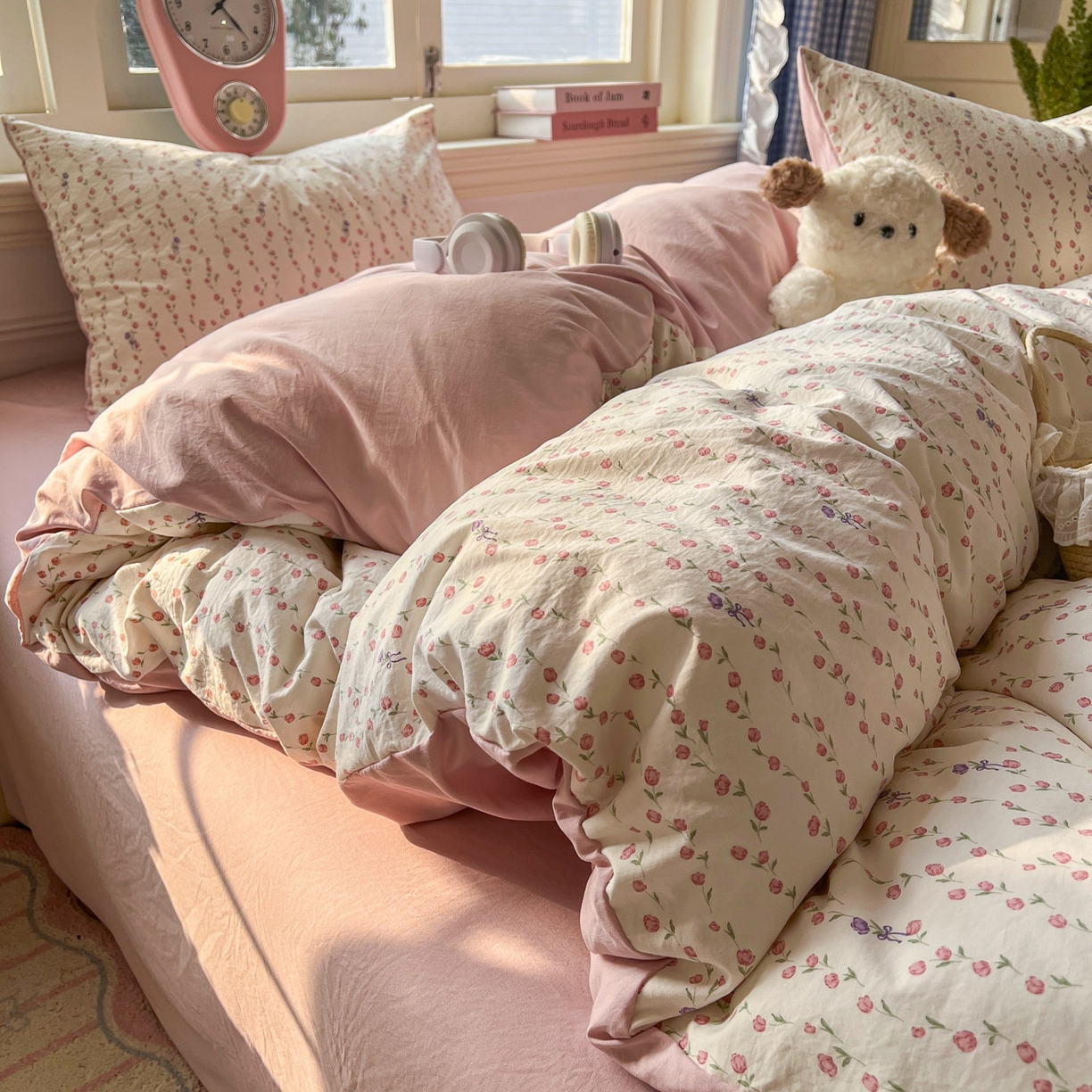 91家纺网 家纺一手货源 找家纺 思诺羽床笠 2026新款古法水洗仿棉云感棉三件套四件套 夏日初恋